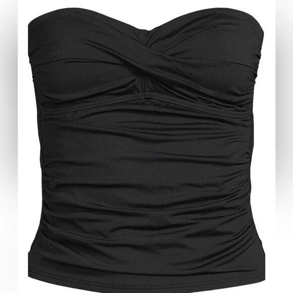 Land's End Tankini Top Bandeau soft cup removable straps modern length Black Var - Picture 1 of 7